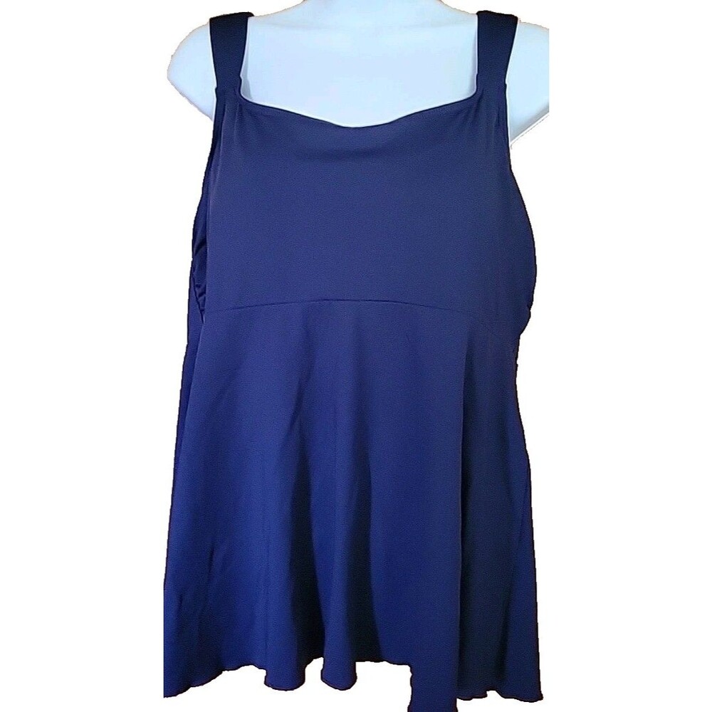 Lands' End Navy Medium 10-12 Swim Top Tankini Flutter Hem Solid Padded S901